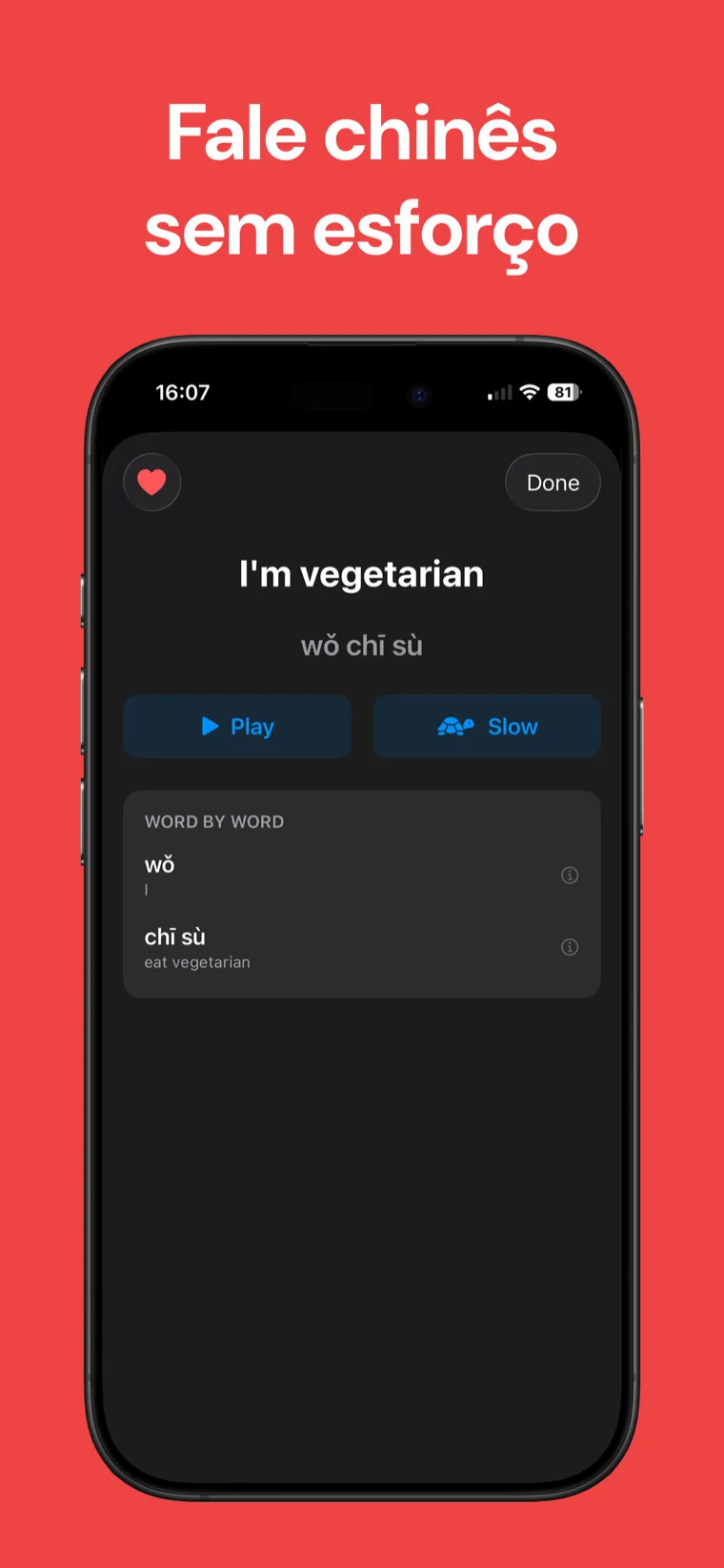 Fale chinês sem esforço — Frases Chinês: Fala no iPhone mostrando categorias de frases do mundo real e uma lista de frases